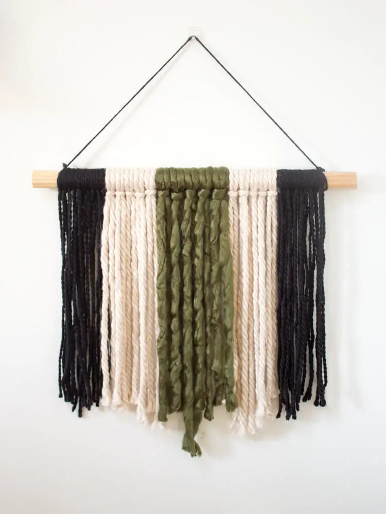 24. Olive, Black, and Ivory Mini Yarn Hanging
