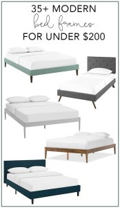 35+ modern bed frames for under $200. Modern bed frames on a budget. Make a statement with a modern, mid century bed frame.