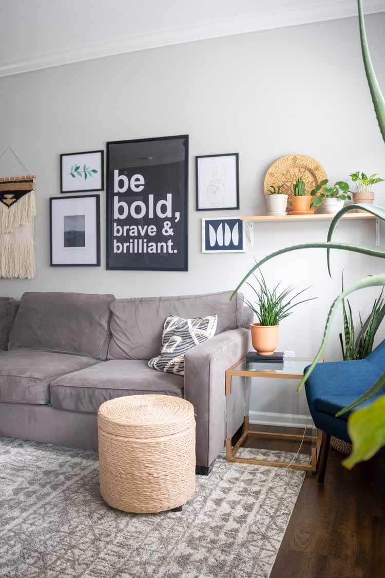 Apartment home tour - living room with gallery wall